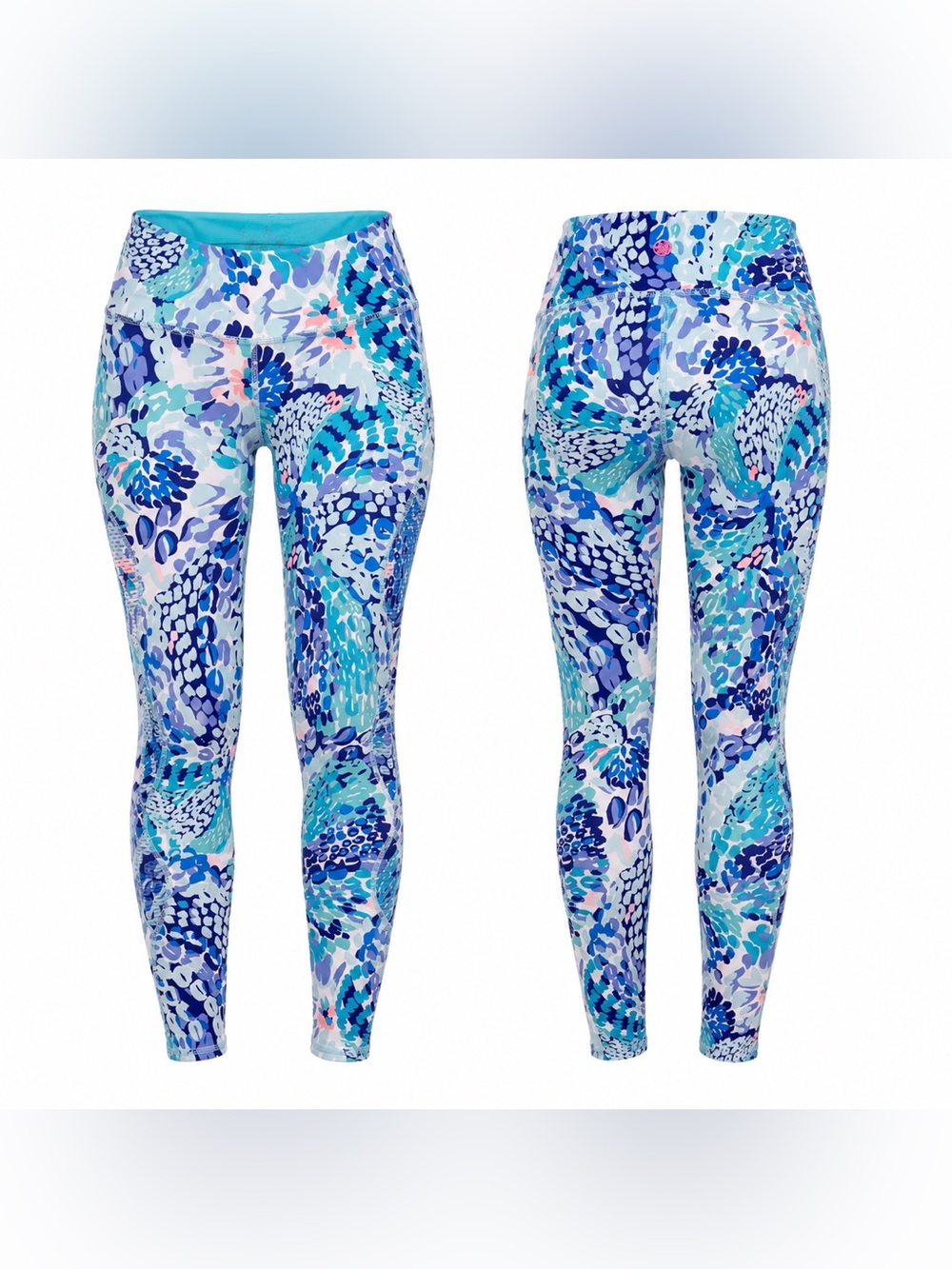 Lilly Pulitzer Luxletic XS Blue Floral Crop Leggings Mesh Athletic Pants